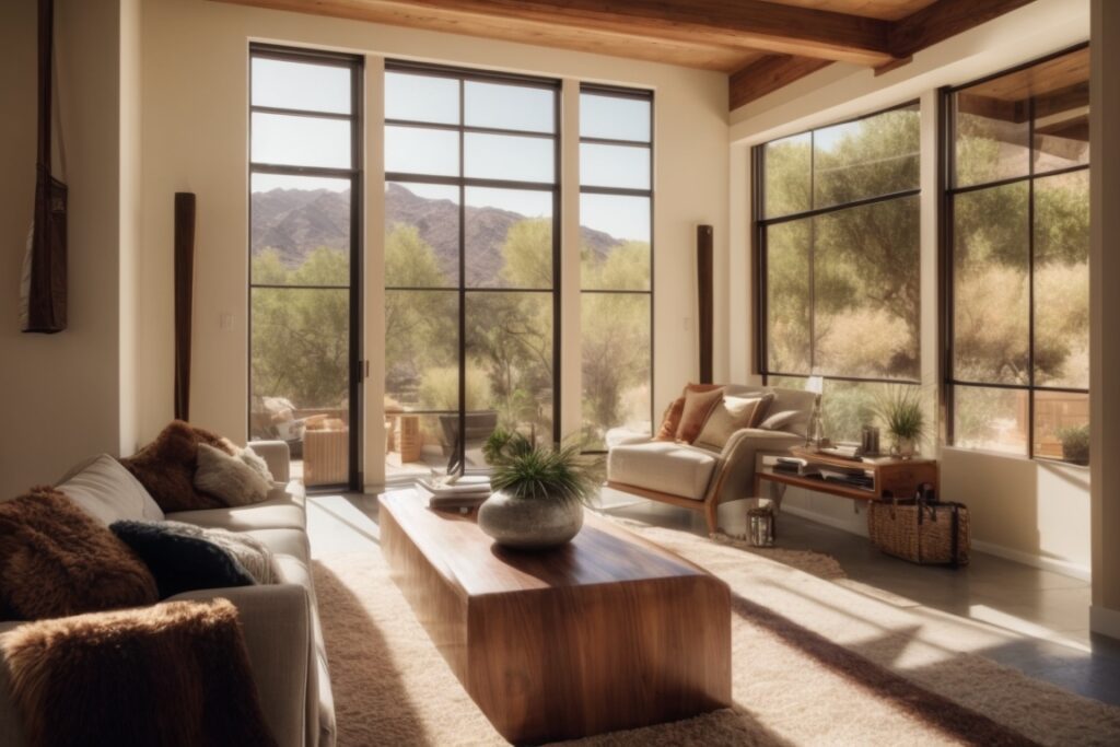 Phoenix home interior with clear energy-efficient window film, natural light filtering through