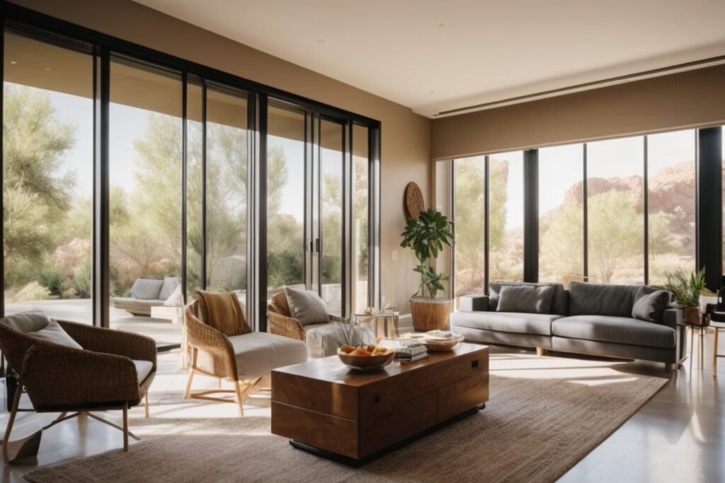 Phoenix home interior with glare reduction window film, natural light enhancing room comfort