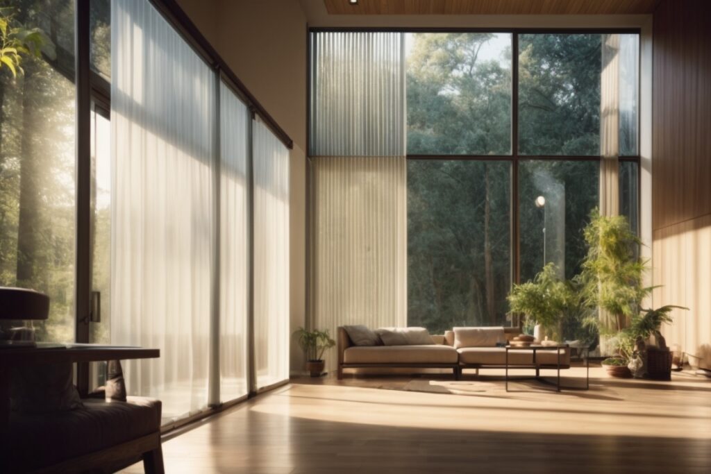 Interior home scene with sunlight filtering through UV protection window film