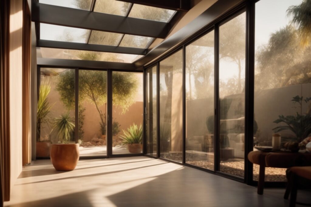 Phoenix home with opaque window films, soft sunlight filtering through