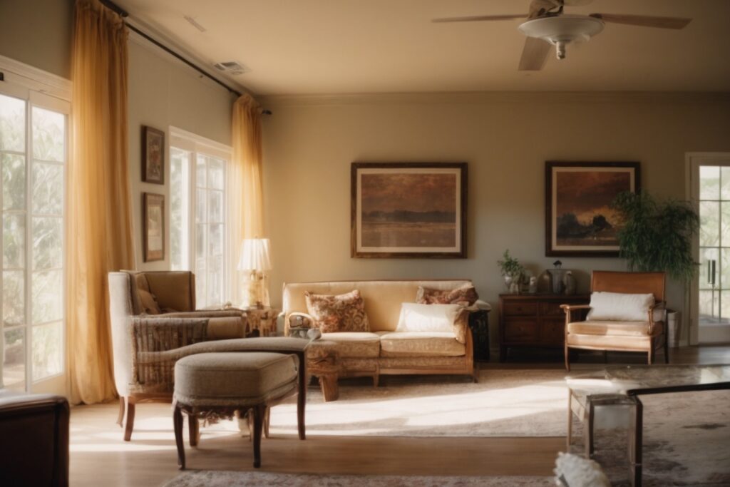 Phoenix home interior showing faded window film and sun-damaged furniture