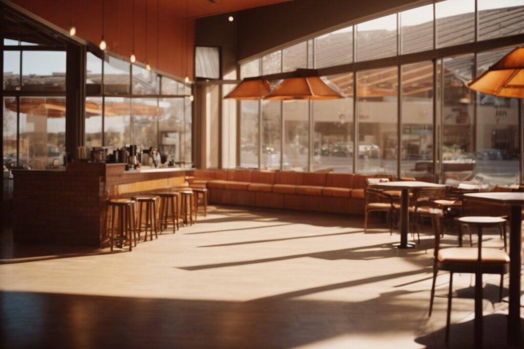 interior of a café in Phoenix with custom window tint film reducing sunlight