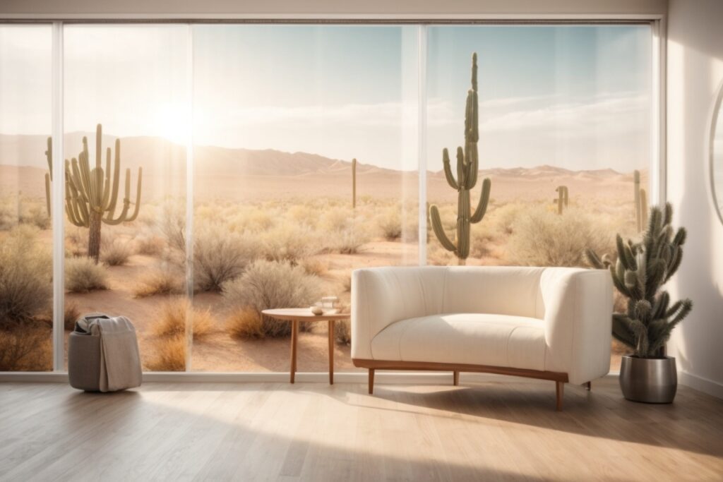desert themed decorative window film in bright room