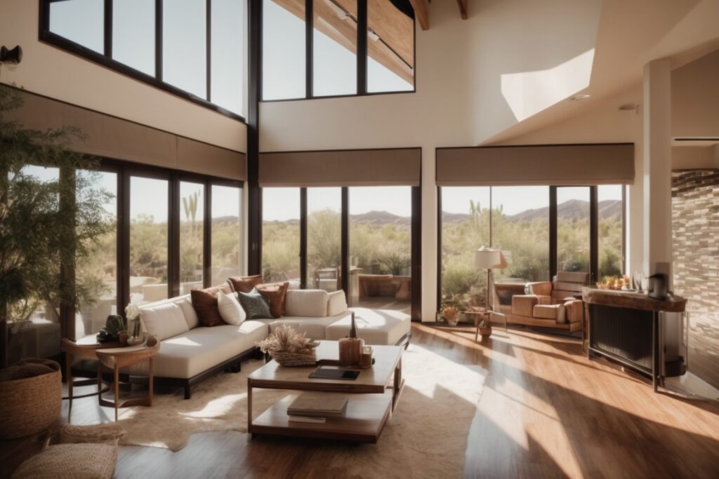 Phoenix home interior with natural light and opaque windows