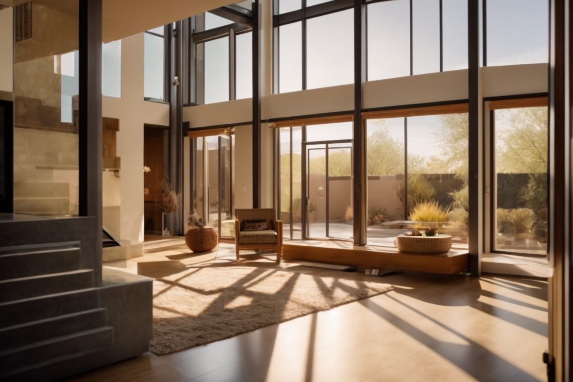 Phoenix home interior with insulating window film, reflecting harsh sunlight, energy-efficient