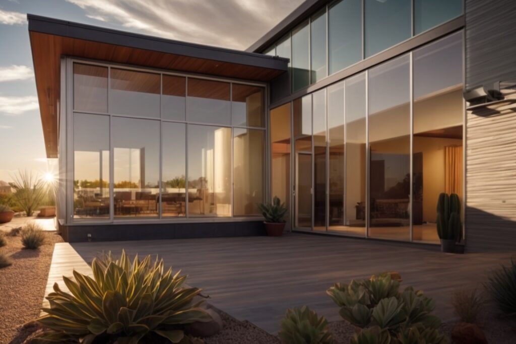 Reflective window film on home reducing solar gain in Phoenix