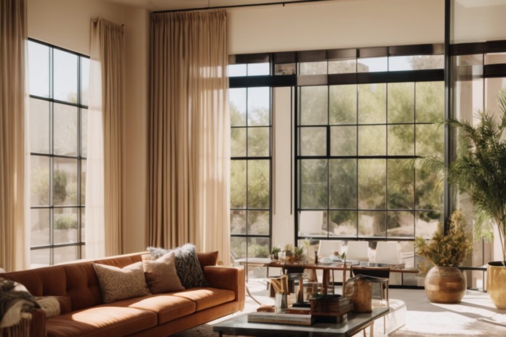 interior living room with tinted windows in sunny Phoenix