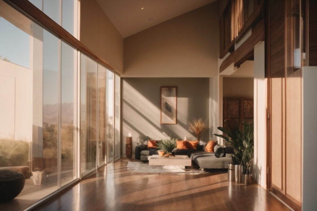 Interior of a Phoenix home with window film blocking harsh sunlight