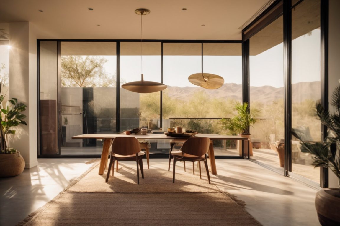 Phoenix home interior with sunlit insulating window film, modern decor