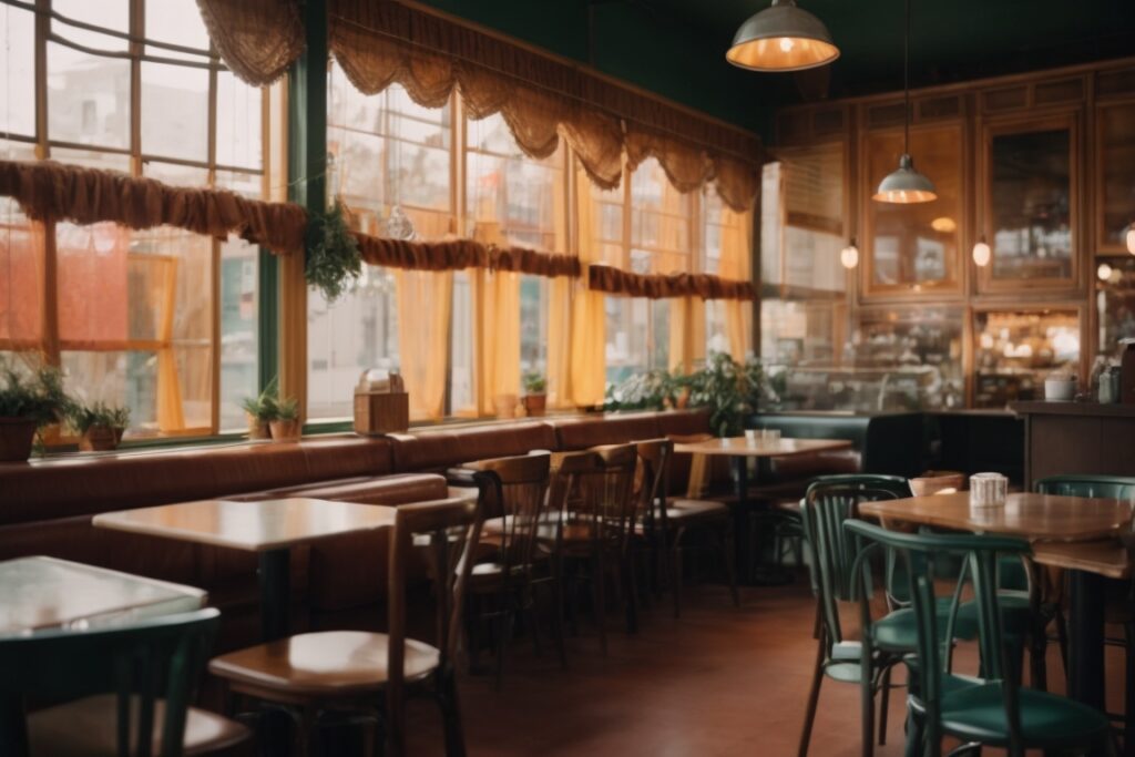 Phoenix café interior with decorative opaque window films and cozy seating