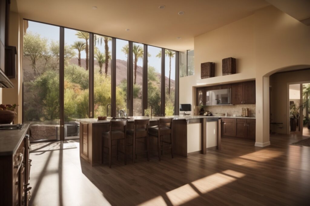 Interior of a Phoenix home with energy-efficient window film, showing reduced sunlight