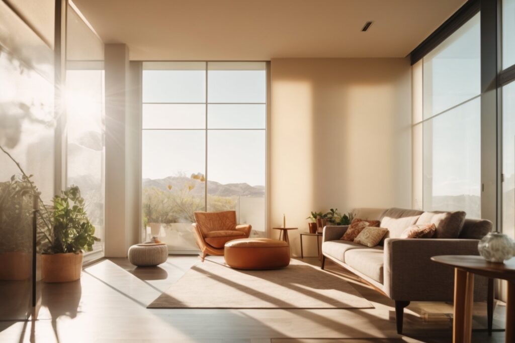 interior room with glare reduction window film, sunny Phoenix outside